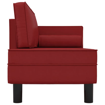Chaise longue met kussens en bolster kunstleer wijnrood