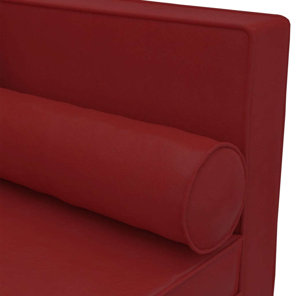 Chaise longue met kussens en bolster kunstleer wijnrood