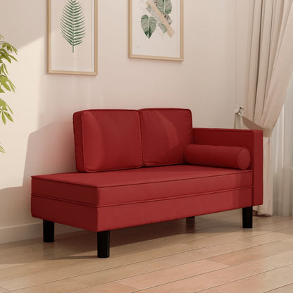 Chaise longue met kussens en bolster kunstleer wijnrood