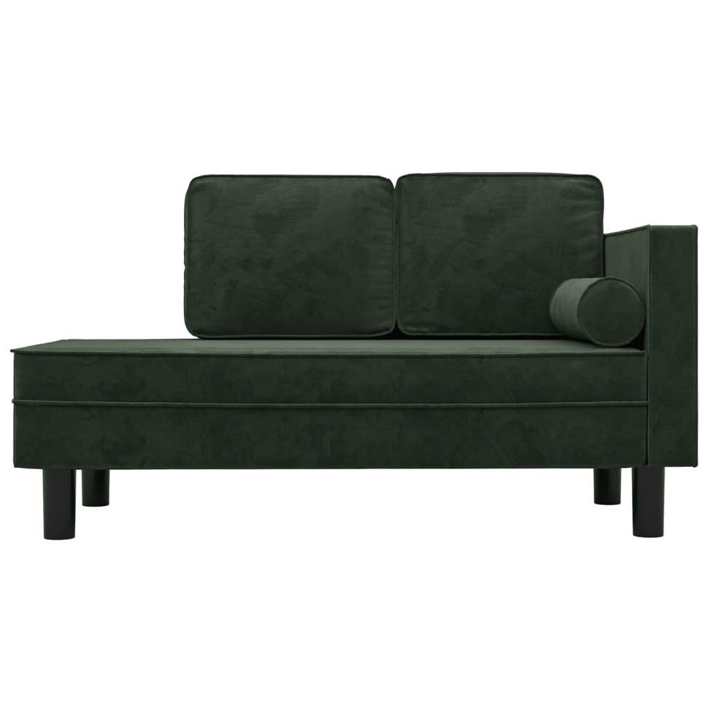 Chaise longue met kussens en bolster fluweel donkergroen