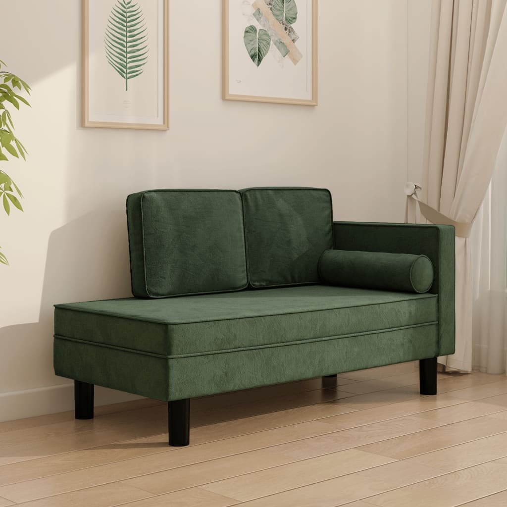 Chaise longue met kussens en bolster fluweel donkergroen