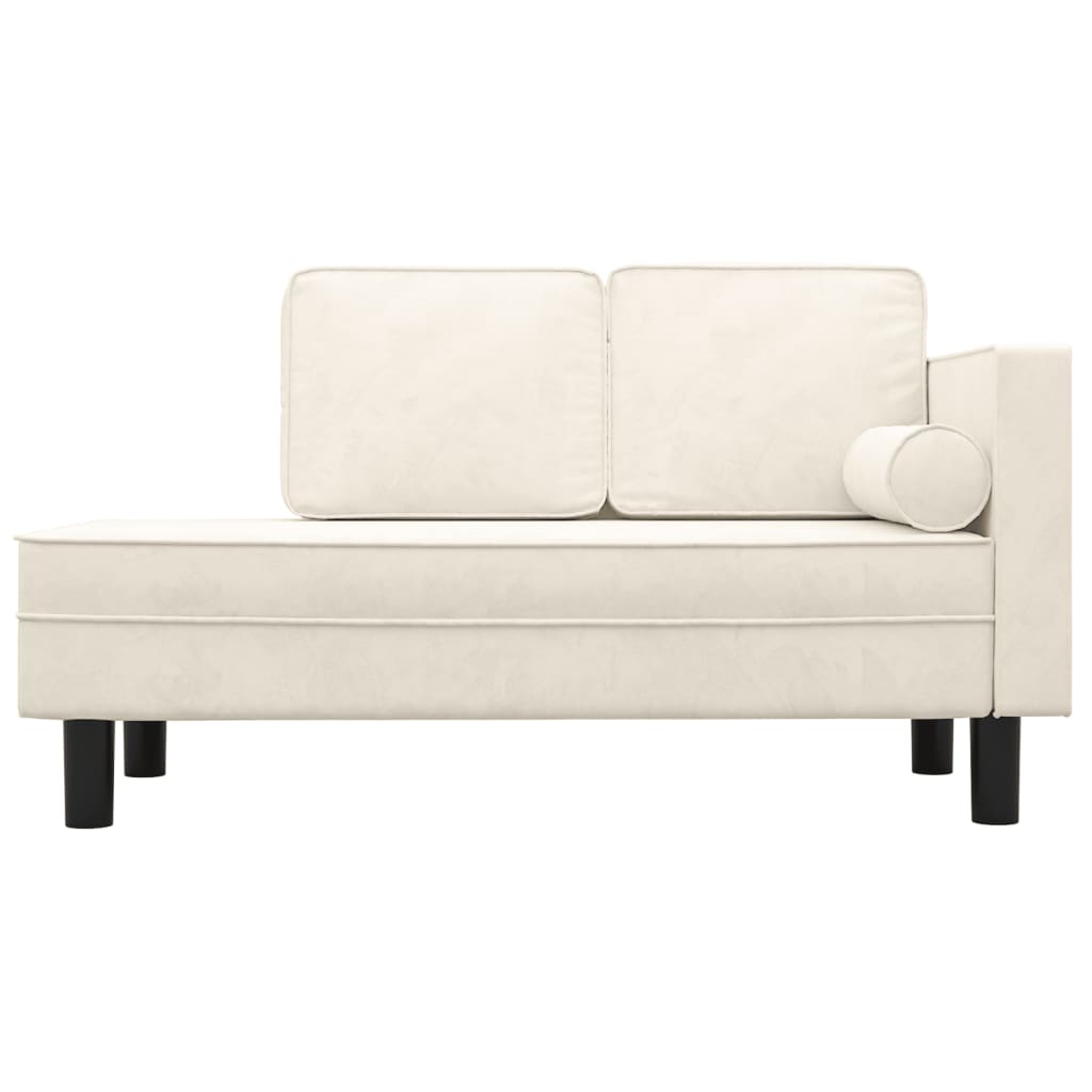 Chaise longue met kussens en bolster fluweel crèmekleurig
