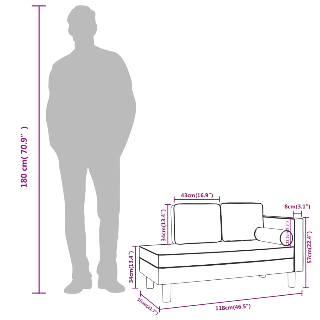 Chaise longue met kussens en bolster fluweel crèmekleurig
