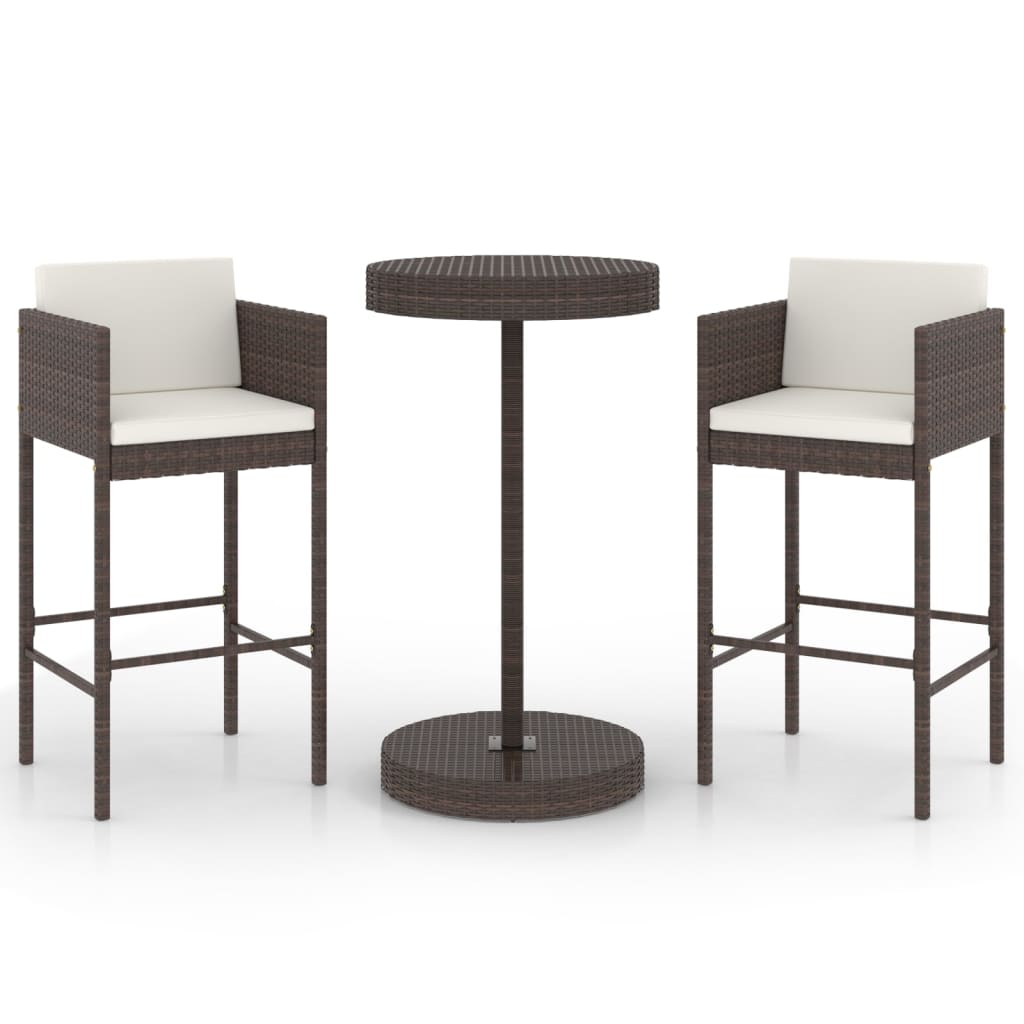 -Delige Tuinbarset Met Kussens Poly Rattan 3 Bruin