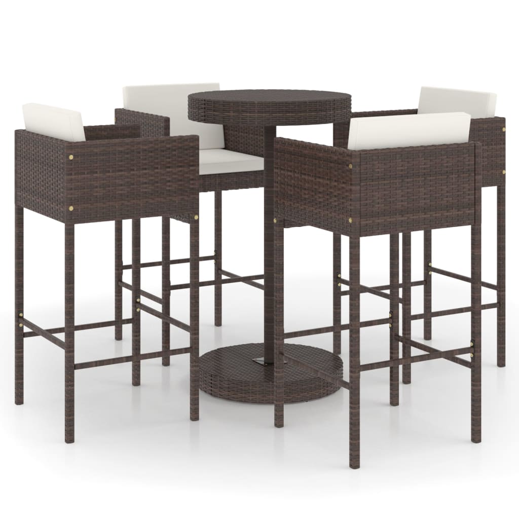 -Delige Tuinbarset Met Kussens Poly Rattan 5 Bruin