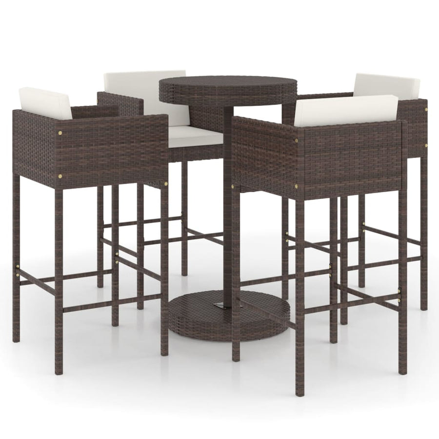 -Delige Tuinbarset Met Kussens Poly Rattan 5 Bruin