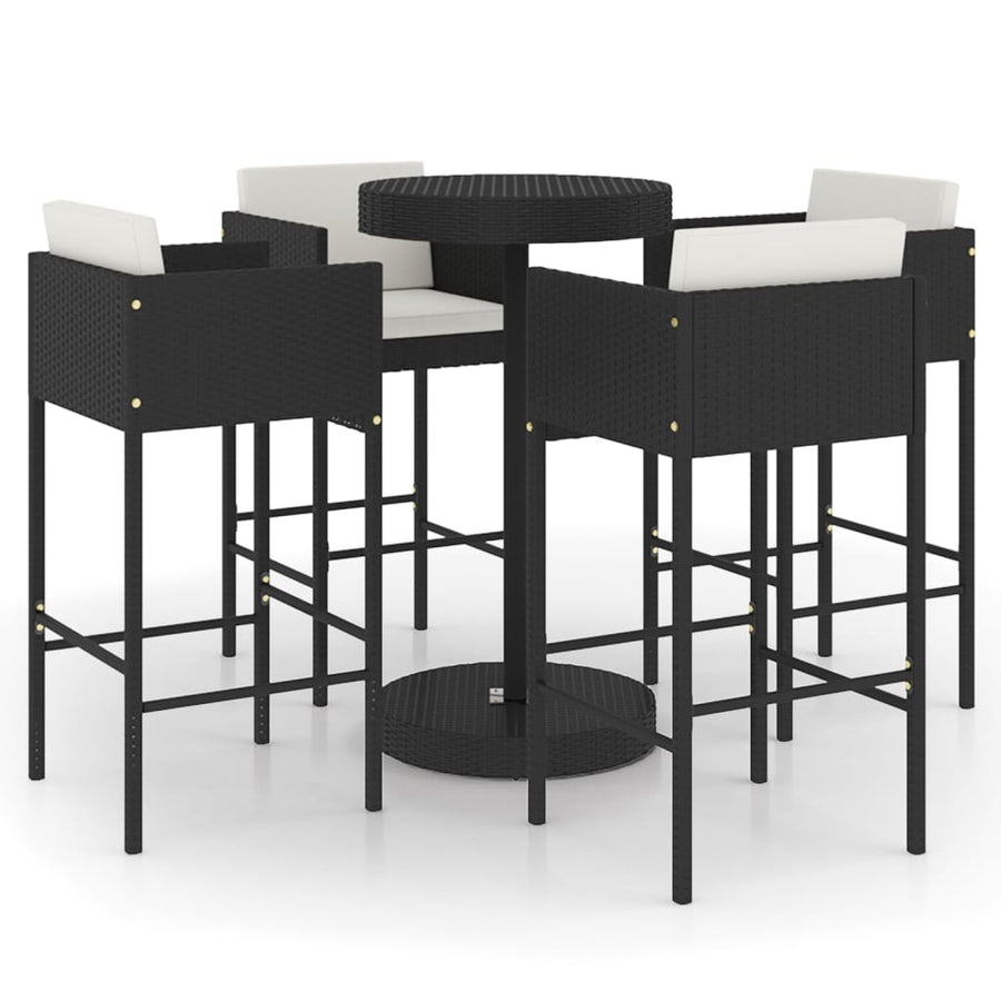 -Delige Tuinbarset Met Kussens Poly Rattan 5 Zwart