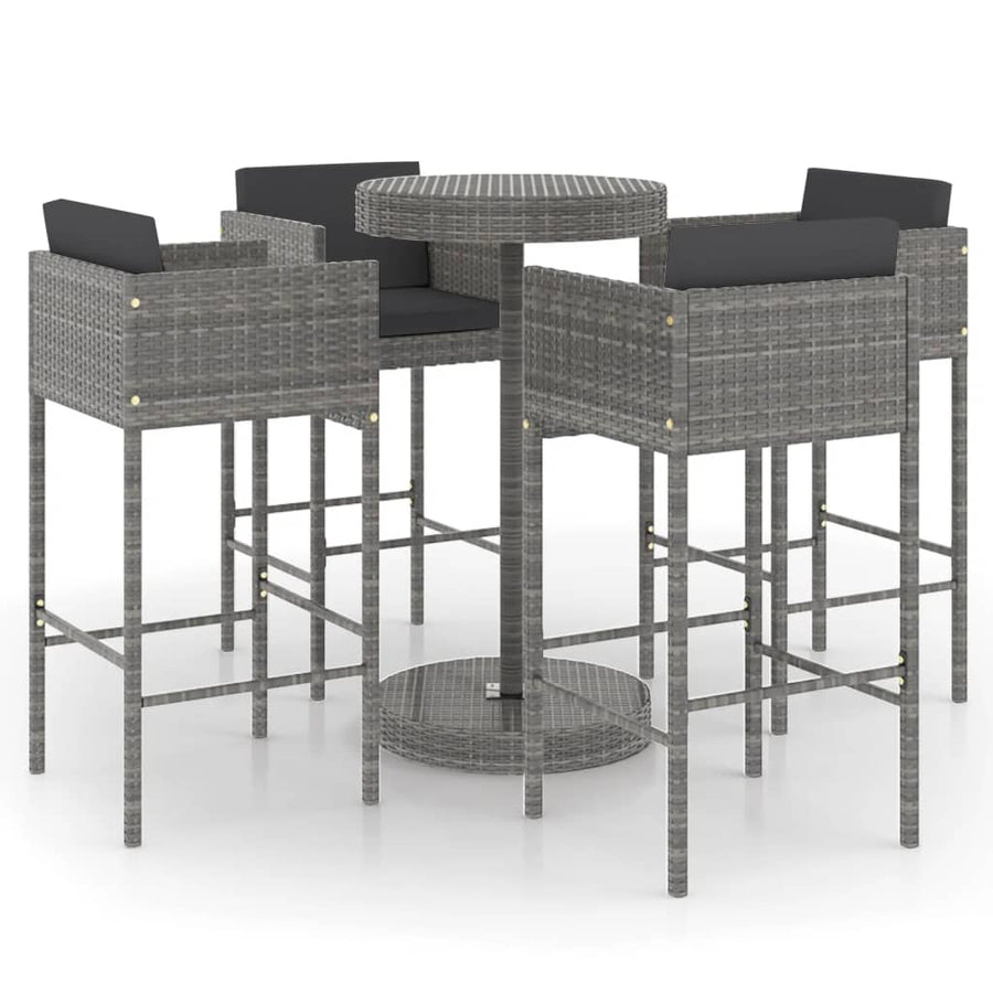 -Delige Tuinbarset Met Kussens Poly Rattan 5 Grijs
