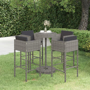 Tuinbarset 5-delig poly rattan grijs