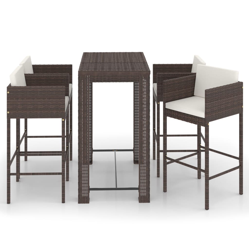 5-Delige Tuinbarset Met Kussens Poly Rattan Bruin