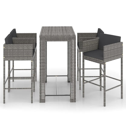5-Delige Tuinbarset Met Kussens Poly Rattan Grijs