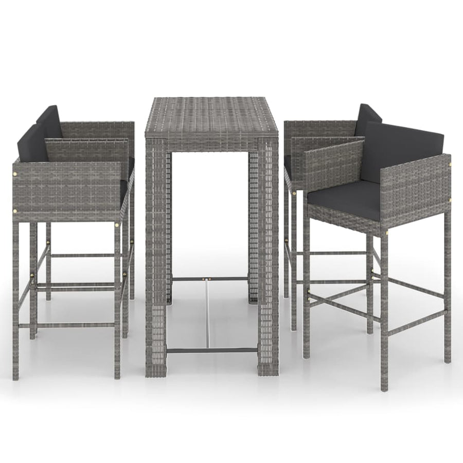 5-Delige Tuinbarset Met Kussens Poly Rattan Grijs