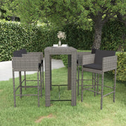 Tuinbarset 5-delig poly rattan grijs