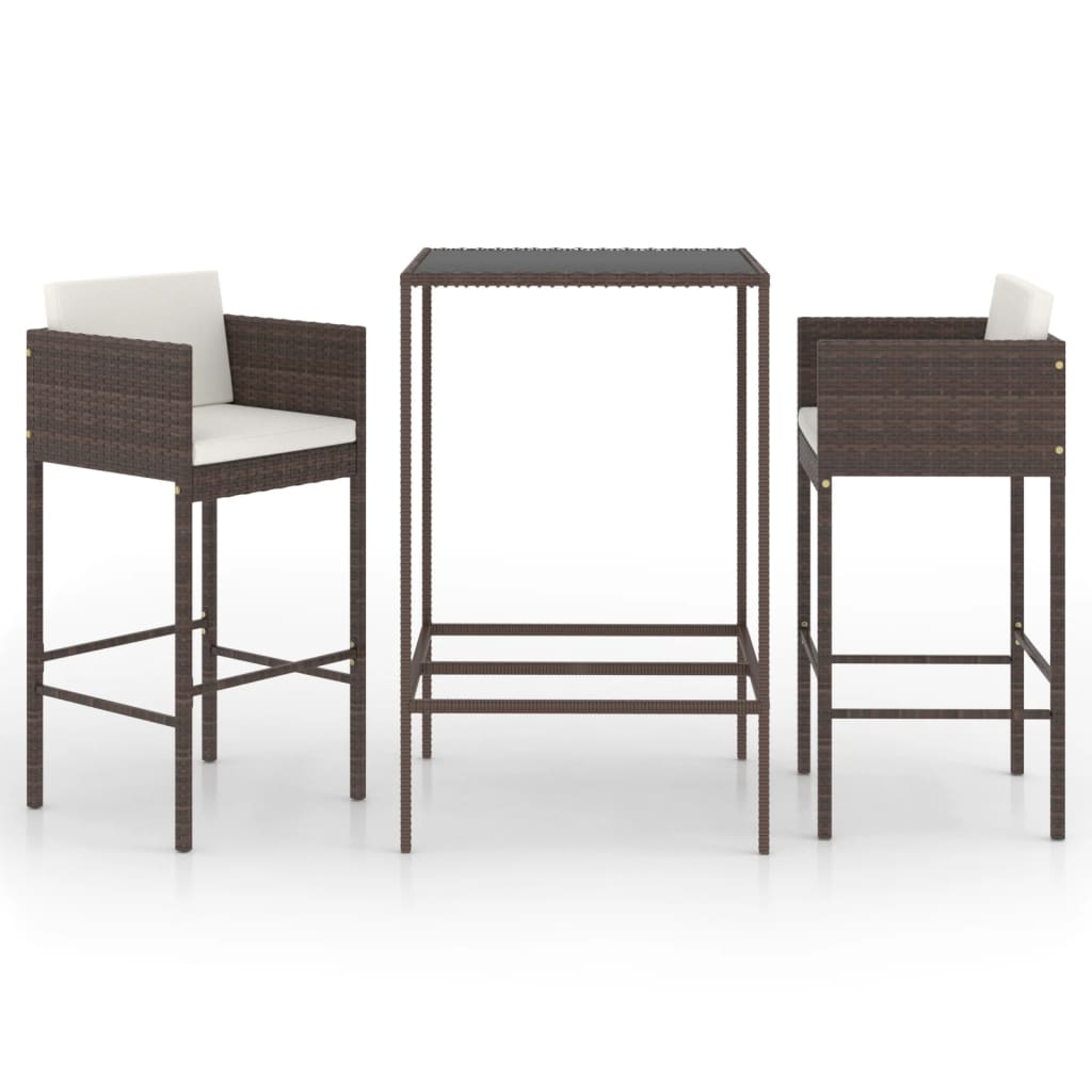 -Delige Tuinbarset Met Kussens Poly Rattan 3 70 x 70 x 110 cm Bruin