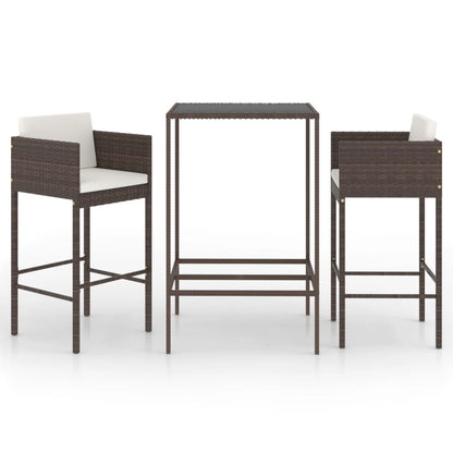 -Delige Tuinbarset Met Kussens Poly Rattan 3 70 x 70 x 110 cm Bruin