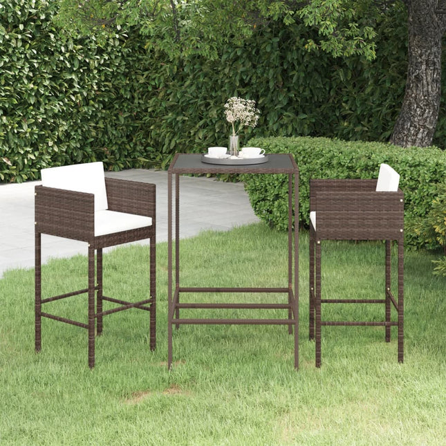 -Delige Tuinbarset Met Kussens Poly Rattan 3 70 x 70 x 110 cm Bruin