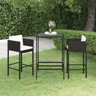 -Delige Tuinbarset Met Kussens Poly Rattan 3 70 x 70 x 110 cm Zwart