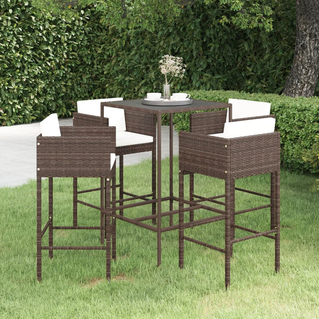 -Delige Tuinbarset Met Kussens Poly Rattan 5 70 x 70 x 110 cm Bruin