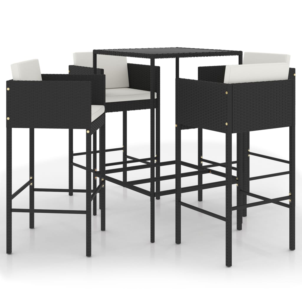 -Delige Tuinbarset Met Kussens Poly Rattan 5 70 x 70 x 110 cm Zwart