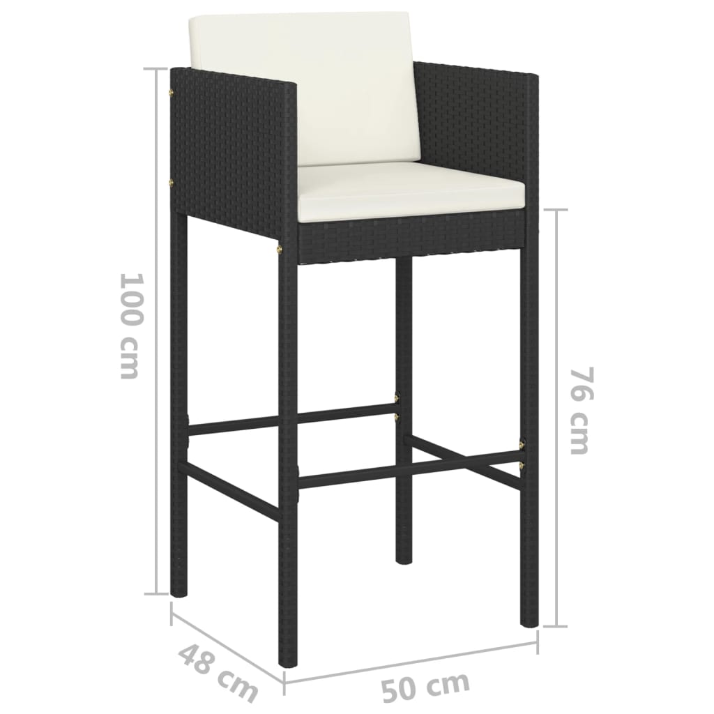 -Delige Tuinbarset Met Kussens Poly Rattan 5 70 x 70 x 110 cm Zwart