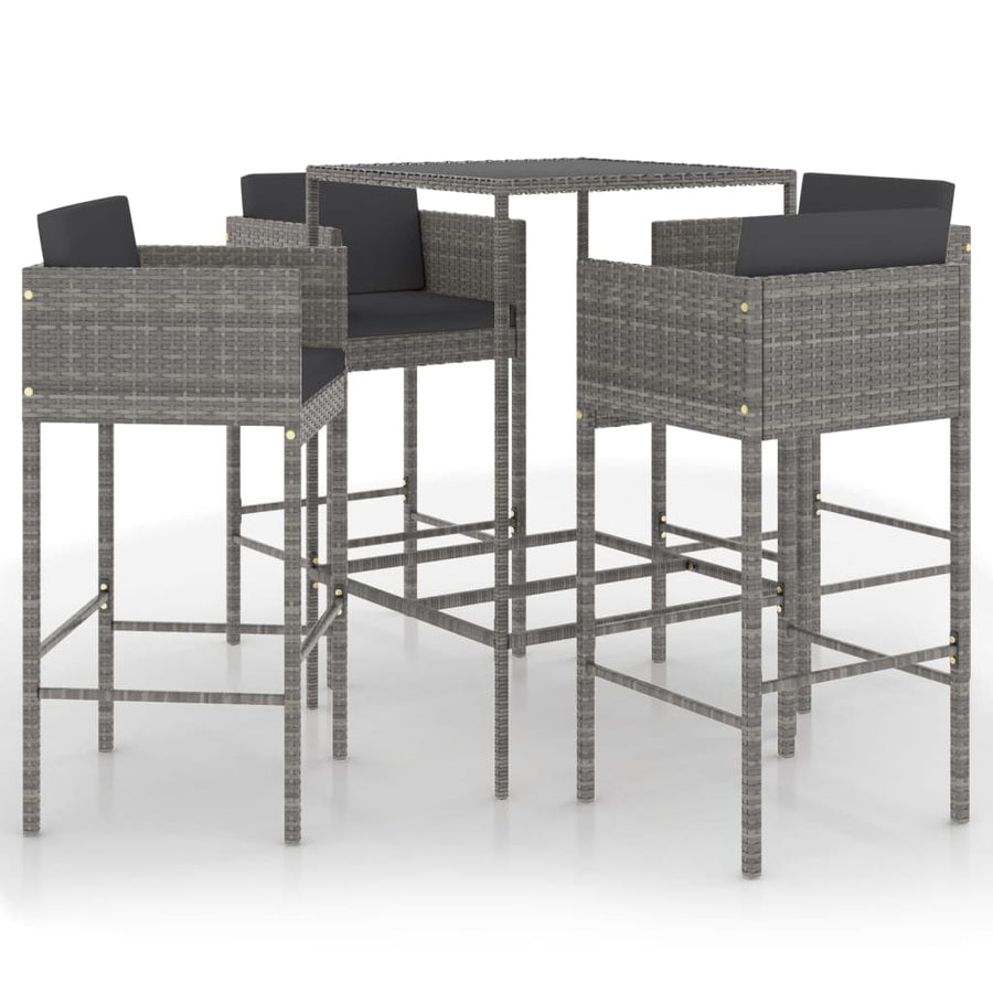 -Delige Tuinbarset Met Kussens Poly Rattan 5 70 x 70 x 110 cm Grijs