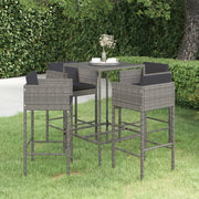 Tuinbarset 5-delig poly rattan grijs 70x70x110 cm