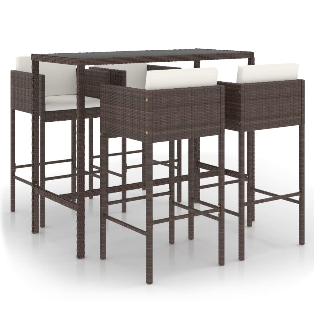 -Delige Tuinbarset Met Kussens Poly Rattan 5 130 x 60 x 110 cm Bruin