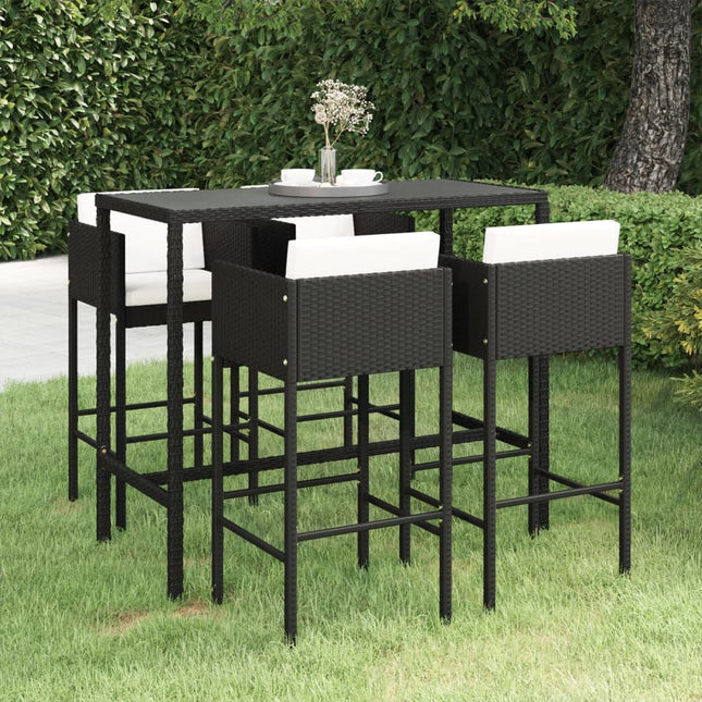 -Delige Tuinbarset Met Kussens Poly Rattan 5 130 x 60 x 110 cm Zwart