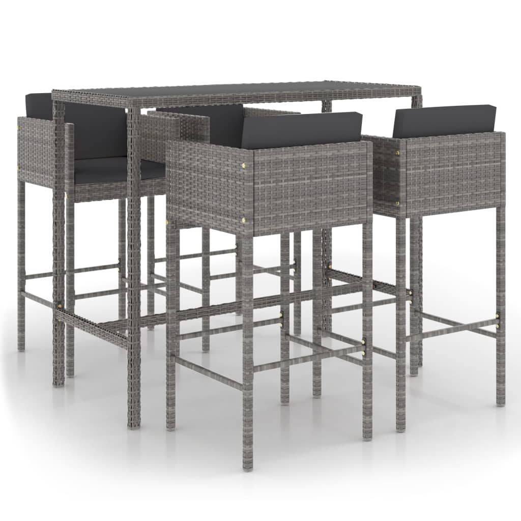 -Delige Tuinbarset Met Kussens Poly Rattan 5 130 x 60 x 110 cm Grijs