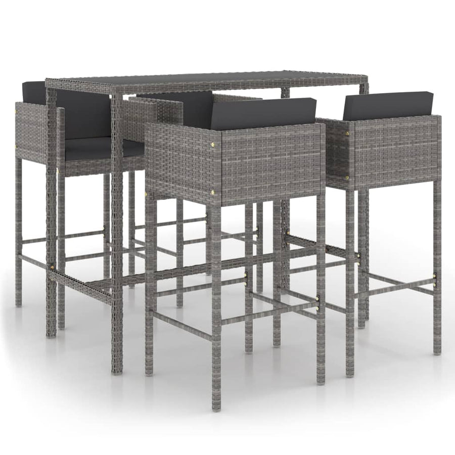 -Delige Tuinbarset Met Kussens Poly Rattan 5 130 x 60 x 110 cm Grijs