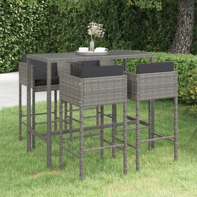 -Delige Tuinbarset Met Kussens Poly Rattan 5 130 x 60 x 110 cm Grijs