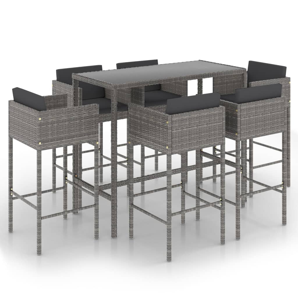 -Delige Tuinbarset Met Kussens Poly Rattan 7 130 x 60 x 110 cm Grijs
