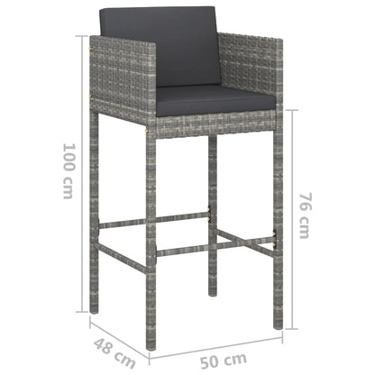 -Delige Tuinbarset Met Kussens Poly Rattan 7 130 x 60 x 110 cm Grijs