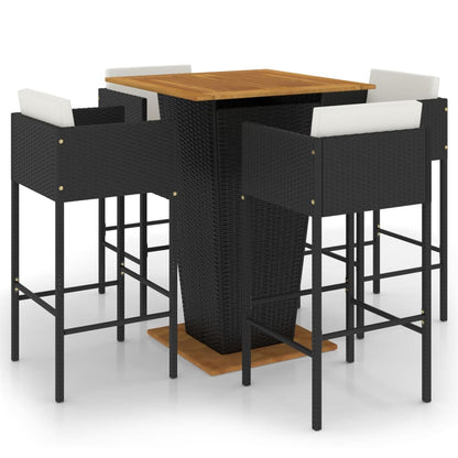 -Delige Tuinbarset Met Kussens Poly Rattan 5 80 x 80 x 110 cm Zwart