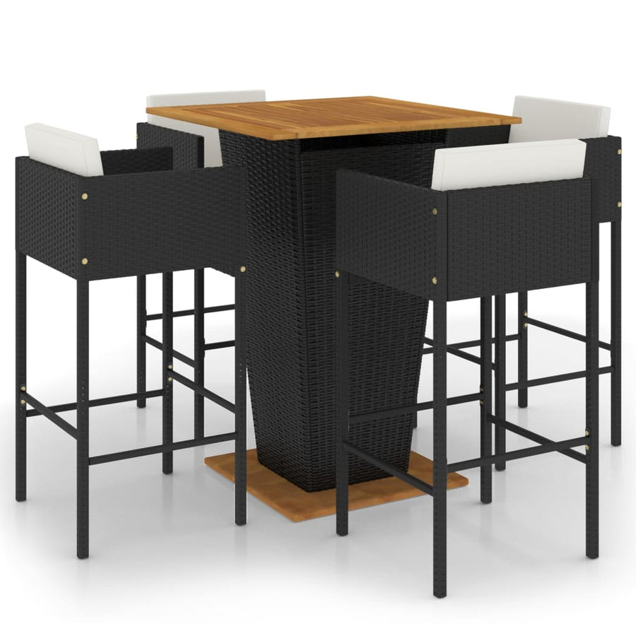 -Delige Tuinbarset Met Kussens Poly Rattan 5 80 x 80 x 110 cm Zwart