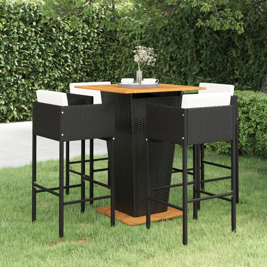 -Delige Tuinbarset Met Kussens Poly Rattan 5 80 x 80 x 110 cm Zwart