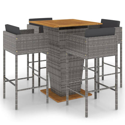 -Delige Tuinbarset Met Kussens Poly Rattan 5 80 x 80 x 110 cm Grijs