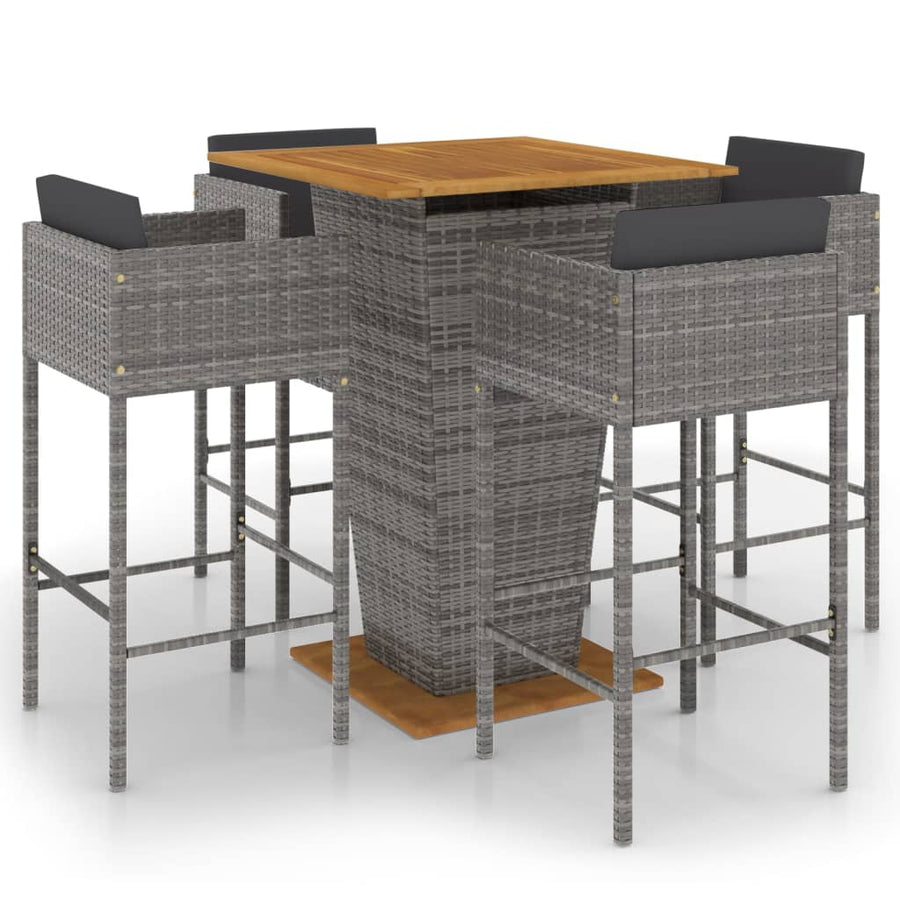 -Delige Tuinbarset Met Kussens Poly Rattan 5 80 x 80 x 110 cm Grijs