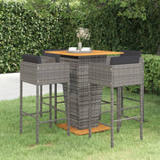 Tuinbarset 5-delig poly rattan grijs
