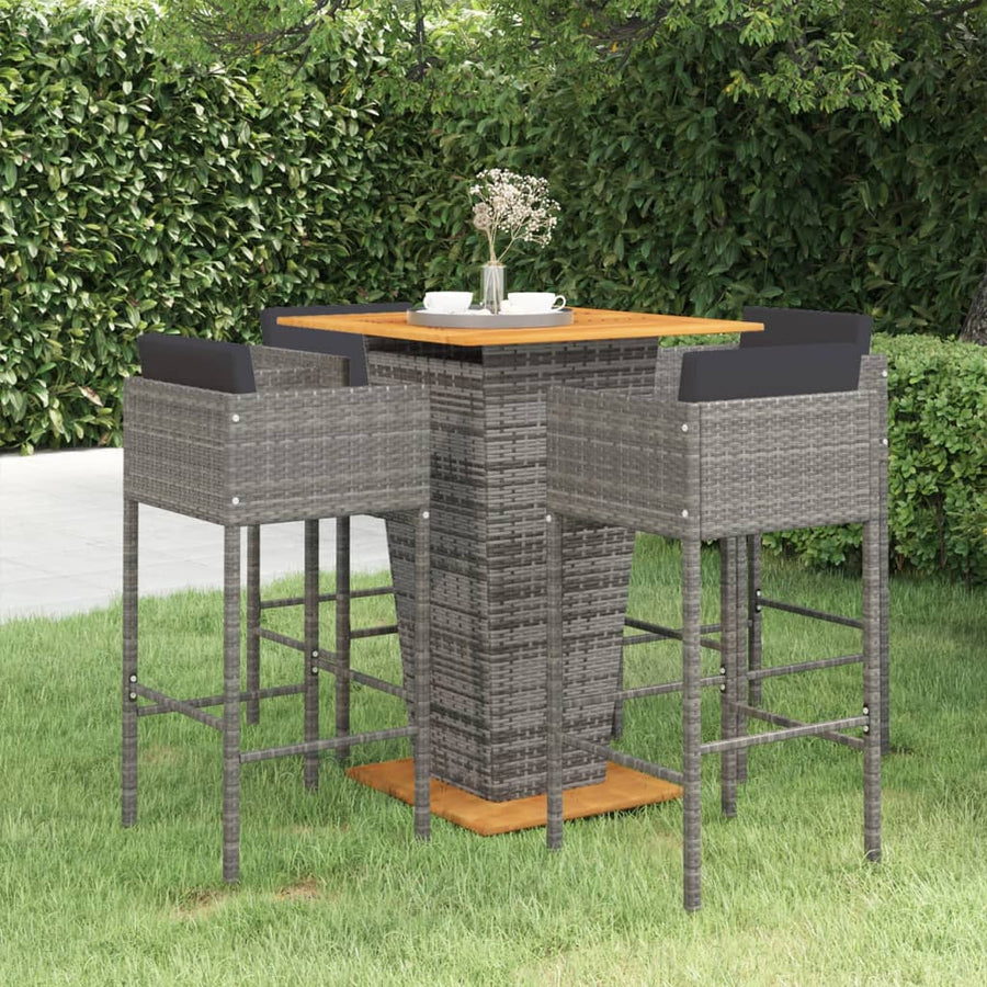 -Delige Tuinbarset Met Kussens Poly Rattan 5 80 x 80 x 110 cm Grijs