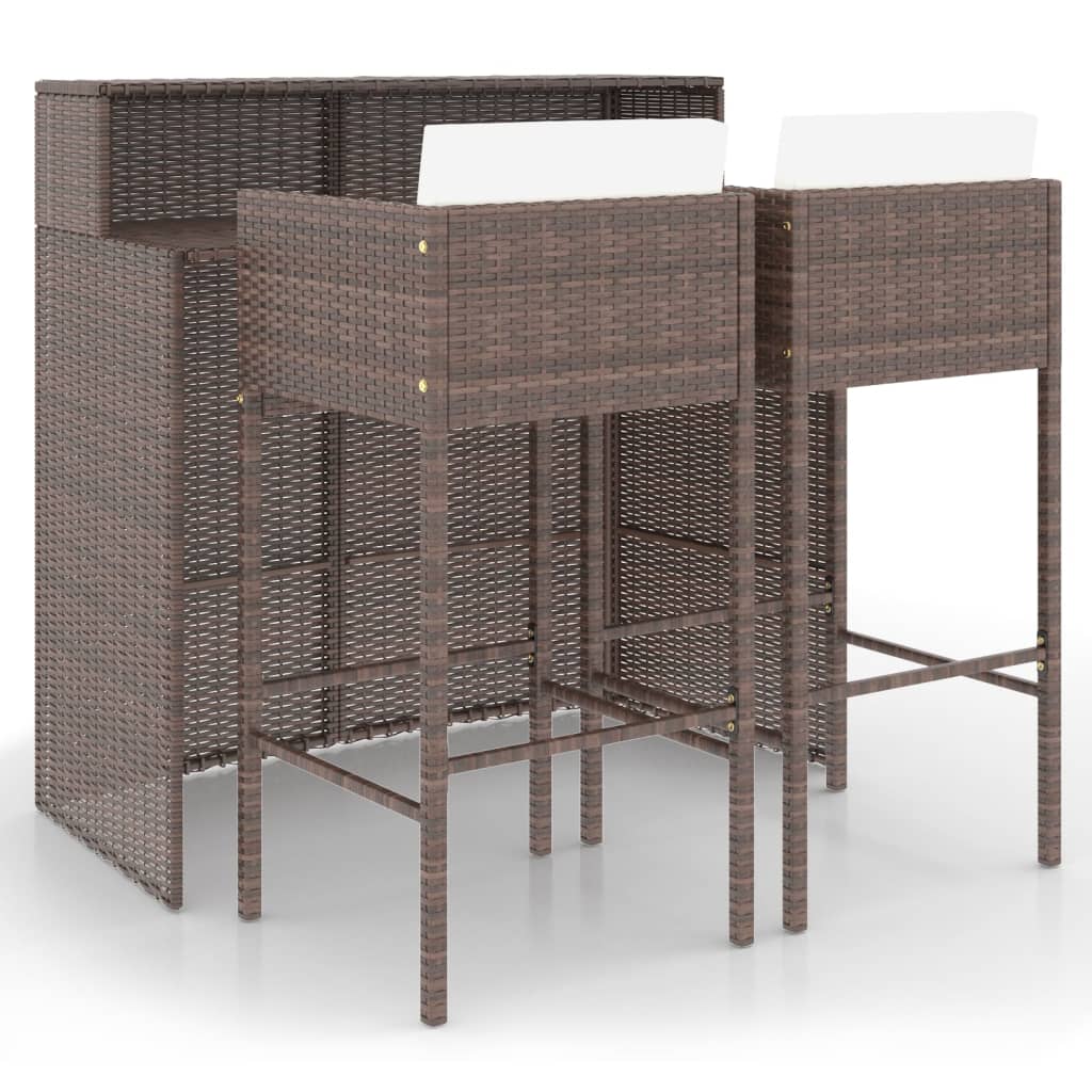 3-Delige Tuinbarset Met Kussens Poly Rattan Bruin