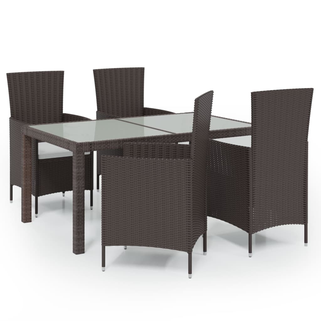 -Delige Tuinset Met Kussens Poly Rattan 5 150 cm tafellengte Bruin en wit