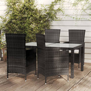 Tuinset 5-delig poly rattan zwart met kussens