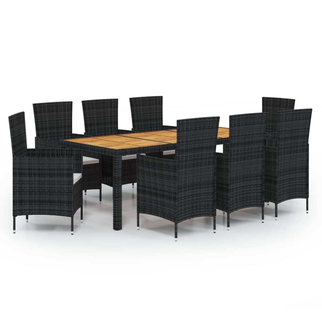 -Delige Tuinset Met Kussens Poly Rattan 9 190 cm tafellengte Zwart en bruin