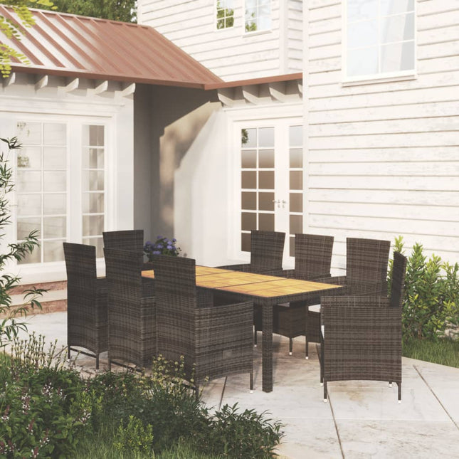 -Delige Tuinset Met Kussens Poly Rattan 9 190 cm tafellengte Zwart en bruin