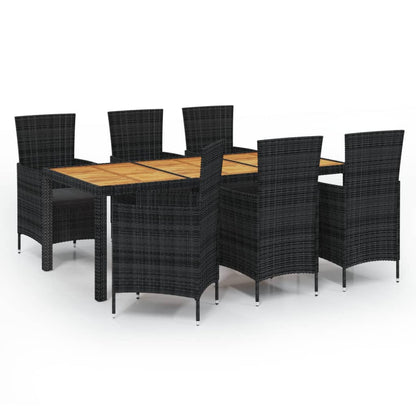 -Delige Tuinset Met Kussens Poly Rattan 7 190 cm tafellengte Zwart en bruin
