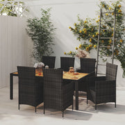 Tuinset 7-delig poly rattan zwart met kussens