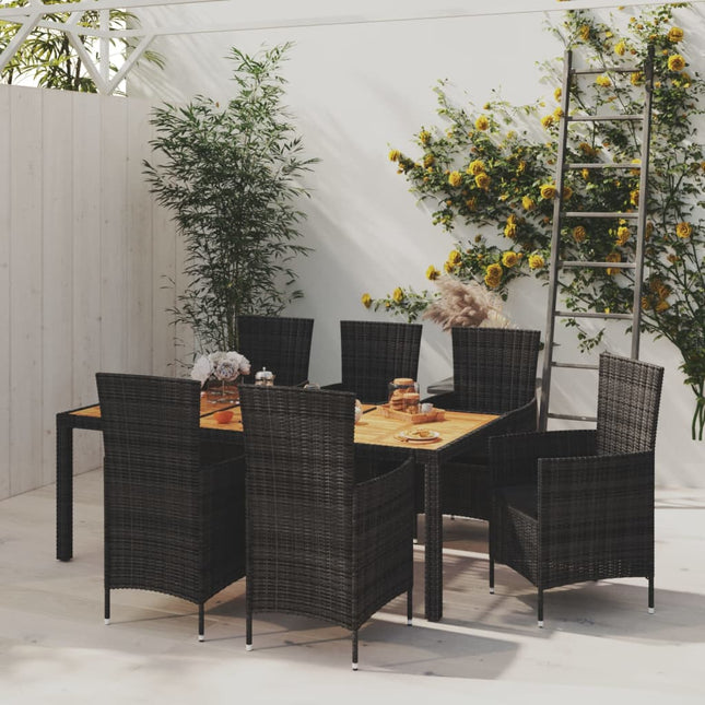 -Delige Tuinset Met Kussens Poly Rattan 7 190 cm tafellengte Zwart en bruin