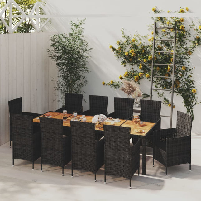 -Delige Tuinset Met Kussens Poly Rattan 11 250 cm tafellengte Zwart en bruin