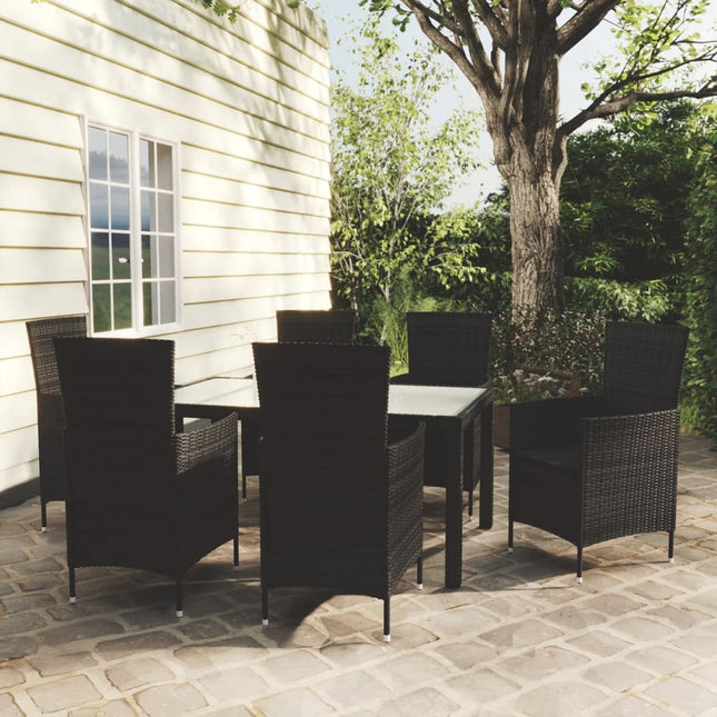 -Delige Tuinset Met Kussens Poly Rattan 7 150 cm tafellengte Zwart en wit